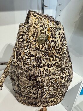 Brahmin allow sling in color evolved Leather Backpack in Beige, Brown and Gold